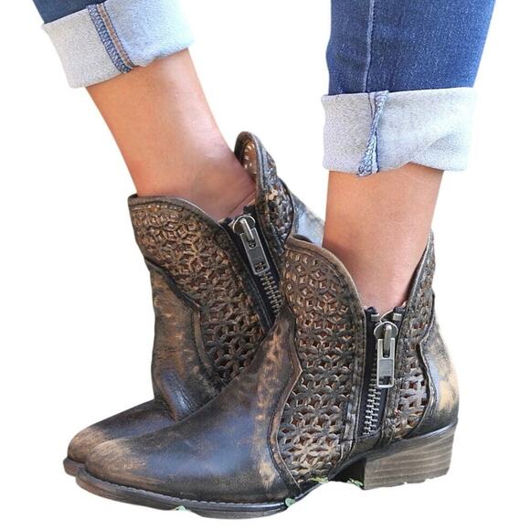 CIRCLE G BOOTS SHORT WESTERN CUTOUT SHORTIE DISTRESSED DOUBLE ZIPPERS SZ 8 Q5019 - Picture 3 of 16